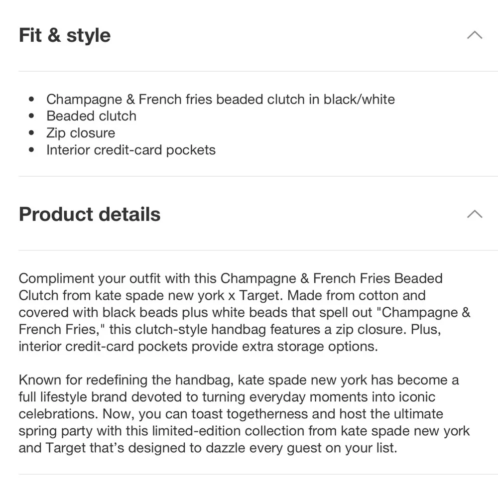 NWT Kate Spade Target New York - Champagne & French Fries Beaded Clutch Black - Picture 10 of 11